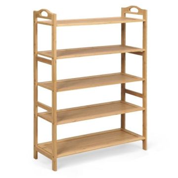 Bamboo shoe rack 5 tiers with two round handles, natural, 67x26x95.5 cm, 4.5 kg