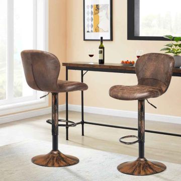 Bar stool set, 2 pcs., height adjustable, brown/black, 46 × 47 × 89–110 cm