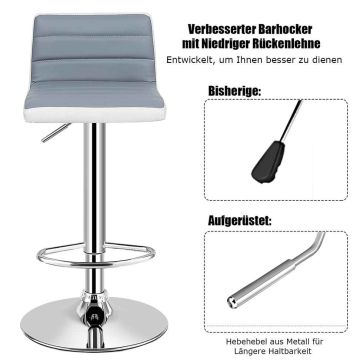 Bar stool set, 2 pcs., adjustable, 360°, Grey/white, 43 × 38.5 × 78–98 cm