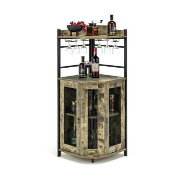 Bar cabinet, corner, with glass holders and adjustable shelf, Brown, 48.26 × 129.54 × 48.26 cm