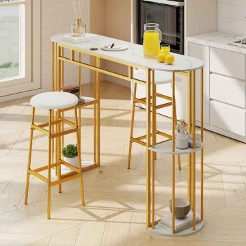 Bar table, 4 shelves, Gold/white, 150 × 40 × 105 cm
