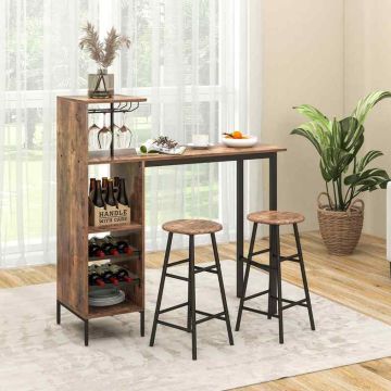 Bar table and chair set, 3 pieces, Brown, 120 × 120 × 40 cm