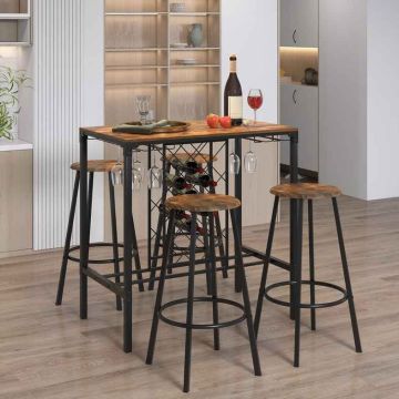 Bar table and stool set, 1 table and 4 stools, 100.33 × 101.6 × 59.69 cm