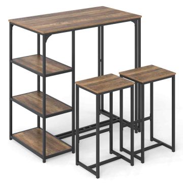 Bar table set, 3-piece, with 2 stools, 111.76 × 60.96 × 111.76 cm