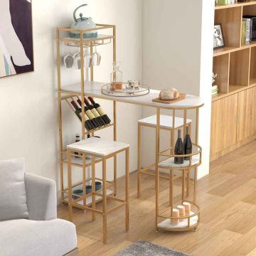 Bar table set, with 2 stools