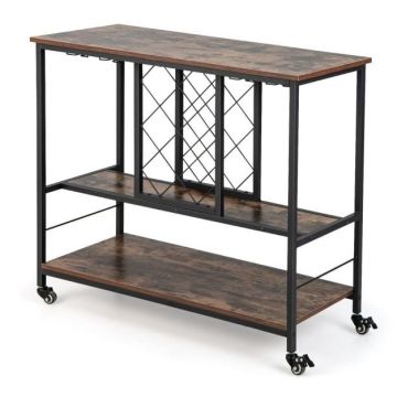 Bar cart, 3-tier, for 8 bottles and 12 glasses, 100 × 87 × 40 cm