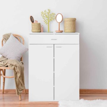 Shoe cabinet, 3 shelves, drawer, White, 112 × 80.5 × 37 cm
