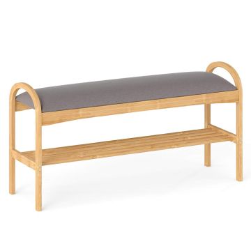 Shoe bench, 2 shelves, Grey, 100.5 × 51 × 31 cm