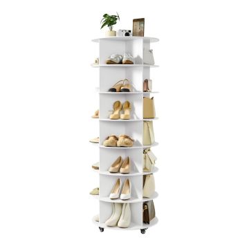 Pyörivä kenkähylly VEVOR OY-XZXJ-05-7, 7 tasoa, 28 paria, Valkoinen, 59,8 × 167 × 59,8 cm