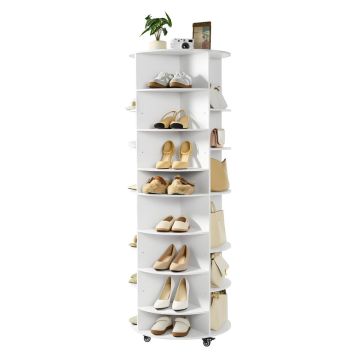 Pyörivä kenkähylly VEVOR OY-XZXJ-08-7, 7 hyllyä, 28 paria, Valkoinen, 58,8 × 164,6 × 58,8 cm