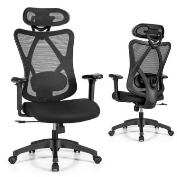 Office chair, Ergonomic, with headrest, Black, 70 × 70 × 114–123.5 cm