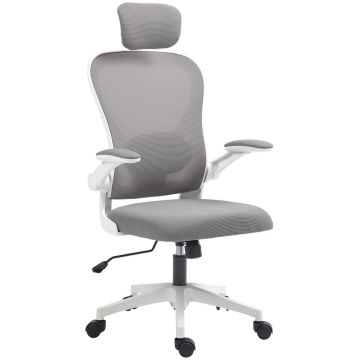 Työtuoli, Ergonominen, säädettävillä tuilla, Harmaa, 64 × 115–125 × 63 cm