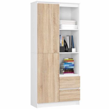 Toimistohylly CLP R11 PK, 1 ovi, 2 laatikkoa, 7 hyllyä, valkoinen/tammi, 80 × 180 × 35 cm
