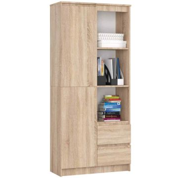 Toimistohylly CLP R11, ovilla ja 2 laatikolla, Ruskea, 80 × 180 × 35 cm