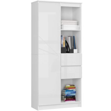 Toimistohylly CLP R15, 7 hyllyä, 1 ovi ja 2 laatikkoa, valkoinen, 80 × 180 × 35 cm