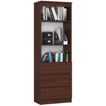 Toimistohylly R60 CLP, 3 laatikkoa ja 2 hyllyä, ruskea, 60 × 180 × 35 cm