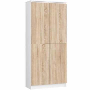 Toimistohylly R80 CLP, 2 ovea ja 8 hyllyä, valkoinen/tammenvärinen, 80 × 180 × 35 cm