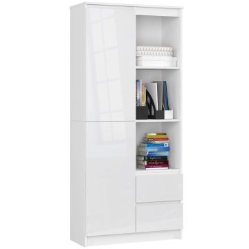 Toimistohylly-kaappi CLP R11, 1 ovi, 2 laatikkoa, 7 hyllyä, valkoinen, 80 × 180 × 35 cm