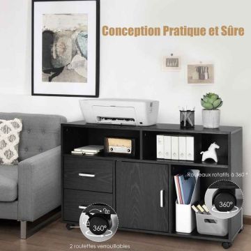 File cabinet, 3 open shelves, 2 drawers, Black, 100.33 × 66.04 × 35.56 cm
