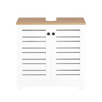 Напольный шкаф для ванной под раковину 60x30x59см., белого/светло-коричневого цвета