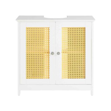Vapaasti seisova pesuallaskaappi 60x35x58cm., valkoinen/keltainen
