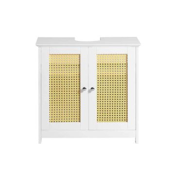 Vapaasti seisova pesuallaskaappi 60x35x58cm., valkoinen/keltainen