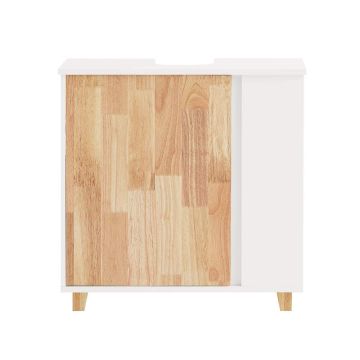 Напольный шкаф для ванной под раковину 60x30x60см., белого/светло-коричневого цвета