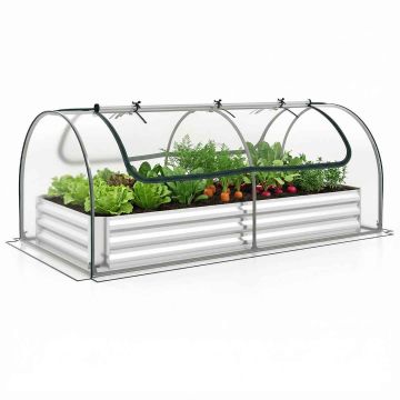 Galvanized steel raised bed with PVC cover and two zippers, 194×96×30 cm