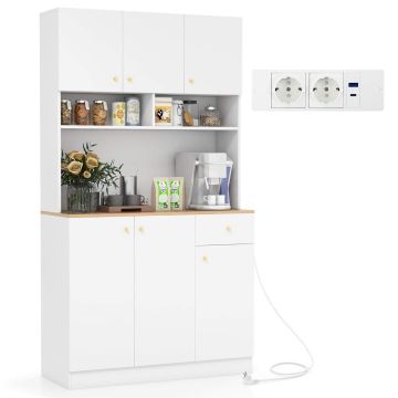 Storage cabinet with 1 socket, 1 USB port, 3 adjustable shelves, 100×40×181 cm, white