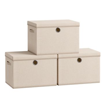 Säilytyslaatikot SONGMICS, 3 kpl, kansilla, Beige, 43 × 30 × 30 cm