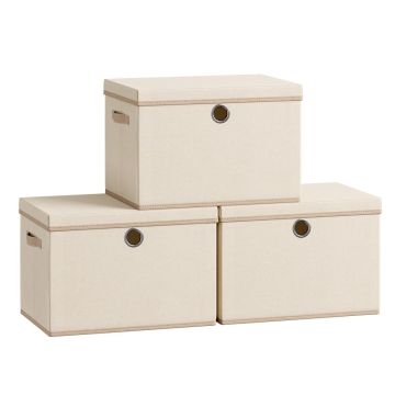 Säilytyslaatikot SONGMICS, 3 kpl, kansilla, Beige, 43 × 30 × 30 cm