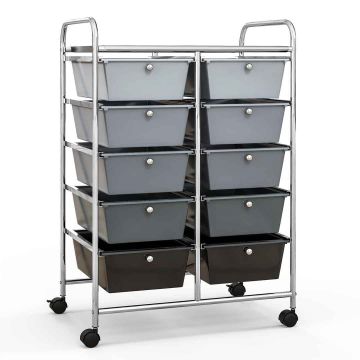 Storage Cart, 10 Drawers, Black, 66.04 × 86.36 × 36.83 cm