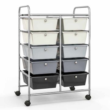 Storage trolley, 10 drawers, Sand/grey, 66.04 × 86.36 × 36.83 cm