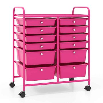 Storage trolley, 12 removable drawers, pink, 63.5 × 74.93 × 38.1 cm