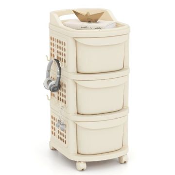 Storage trolley, 3 drawers, 6 hooks, 38 × 68 × 32 cm