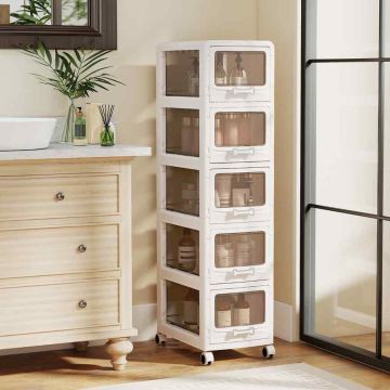 Storage trolley, 5 drawers, White, 41.91 × 111.76 × 27.94 cm