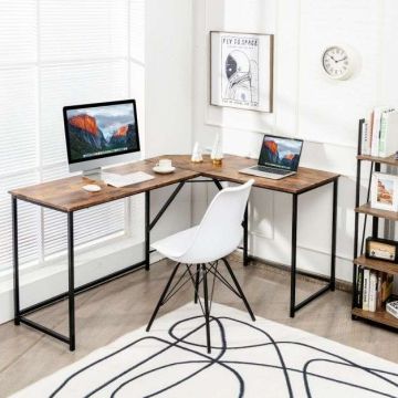 Desk, L-shaped, Black/brown, 147.3 × 76.2 × 119.4 cm