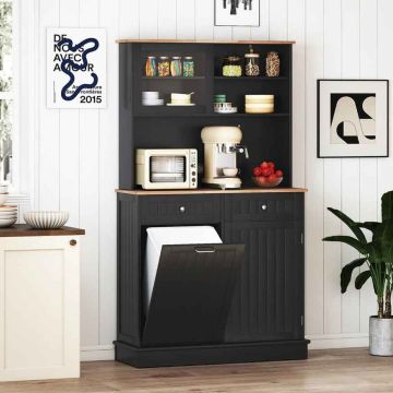 Multifunctional trash cabinet with 38 l capacity, black, 2 drawers, adjustable shelves