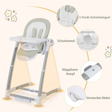 Monikäyttöinen syöttötuoli, 3-in-1, Harmaa