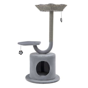 Multifunctional cat tower with 3 levels and rotating platform, gray