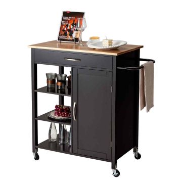 Multifunctional kitchen cart with 3-tier open shelf, brown, 87x47x91.5 cm, 23.5 kg