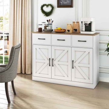 Large kitchen buffet cabinet with adjustable shelves and doors, 108 cm, white