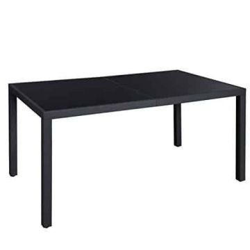 Suuri puutarhapöytä mustalla lasilla 150x90x73cm