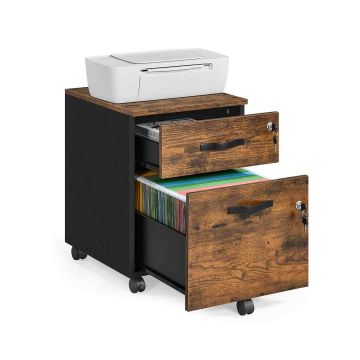 VASAGLE LCD022K01 file cabinet, 2 drawers, Brown/black, 40 × 54.4 × 43.8 cm