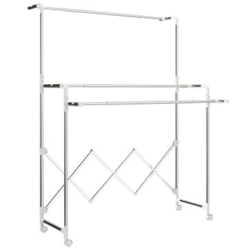Pyykinkuivausteline, 3 säädettävää tankoa, Hopea, 104–150 × 145–197 × 103 cm