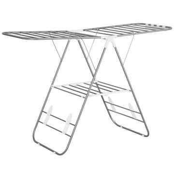 Vaatteiden kuivausteline Homcom 60,5x148x98cm, hopeanvärinen/valkoinen