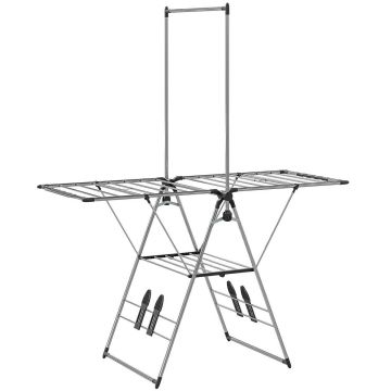 Pyykinkuivausteline, taitettava, säädettävät siivet, Hopea, 156,5 × 192 × 68 cm