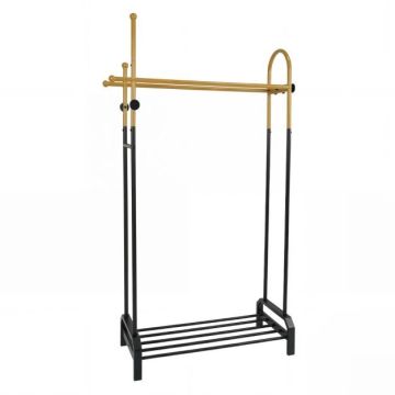 Clothes rack, 2 rods, 5 hooks, gold/black, 101 × 40 × 179 cm