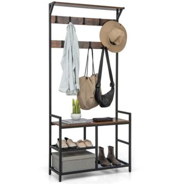 Clothes rack, 3 in 1, 9 hooks, Brown/black, 83.82 × 180.34 × 30.48 cm