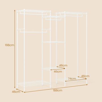 Clothes rack, 7 shelves, 4 rods, 188 × 46 × 198 cm